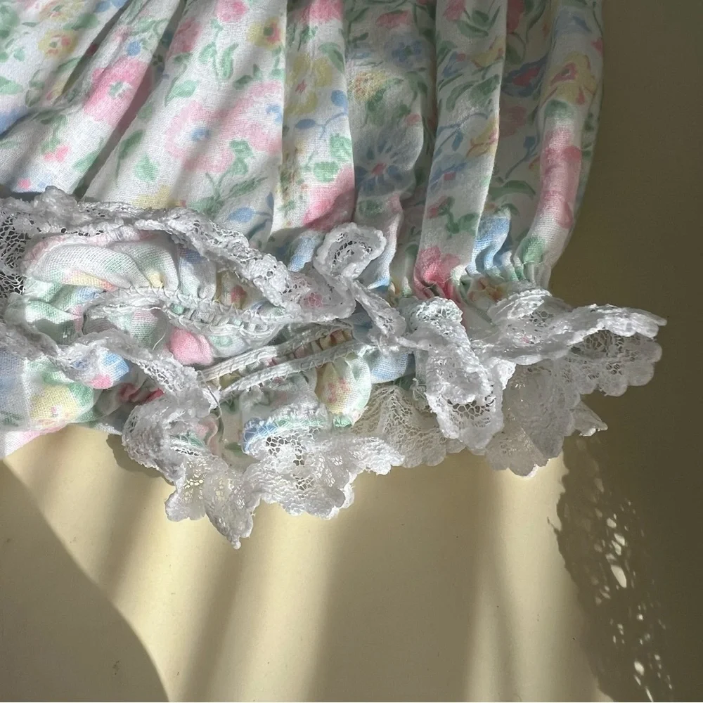 Vintage Baby Bloomers / Diaper Cover – Pastel Floral with Lace Trim Size 24M